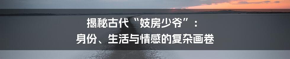 揭秘古代“妓房少爷”: 身份、生活与情感的复杂画卷