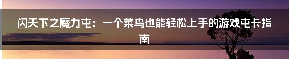 闪天下之魔力屯:一个菜鸟也能轻松上手的游戏屯卡指南