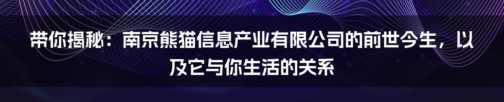 带你揭秘:南京熊猫信息产业有限公司的前世今生,以及它与你生活的关系