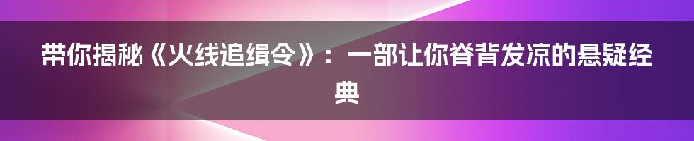带你揭秘《火线追缉令》:一部让你脊背发凉的悬疑经典