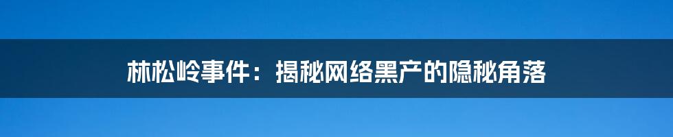 林松岭事件:揭秘网络黑产的隐秘角落