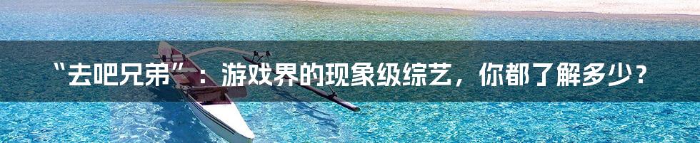 “去吧兄弟”:游戏界的现象级综艺,你都了解多少?