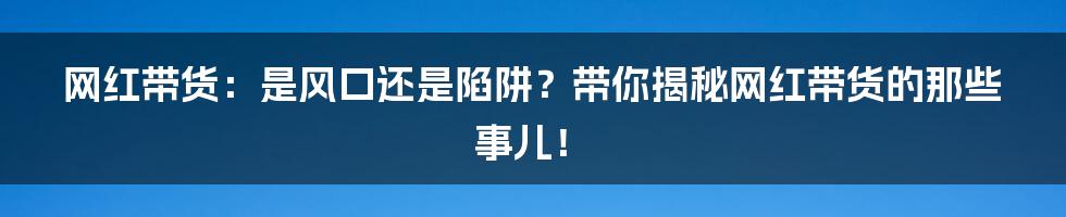 网红带货:是风口还是陷阱?带你揭秘网红带货的那些事儿!