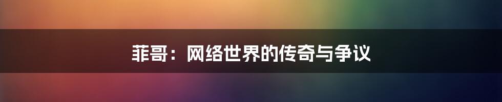 菲哥:网络世界的传奇与争议