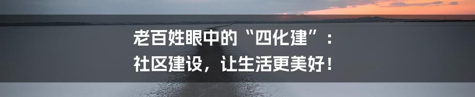 老百姓眼中的“四化建”： 社区建设，让生活更美好！