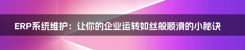 ERP系统维护：让你的企业运转如丝般顺滑的小秘诀