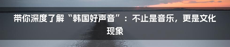 带你深度了解“韩国好声音”:不止是音乐,更是文化现象