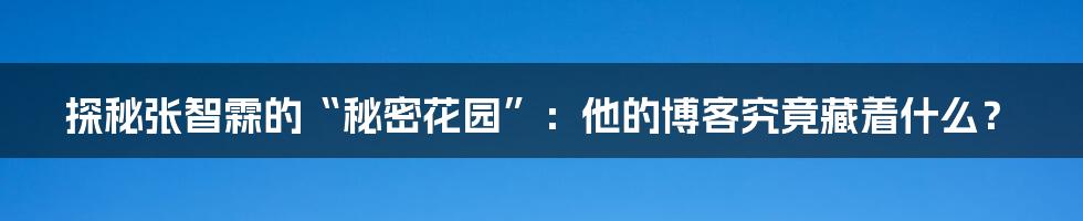 探秘张智霖的“秘密花园”:他的博客究竟藏着什么?