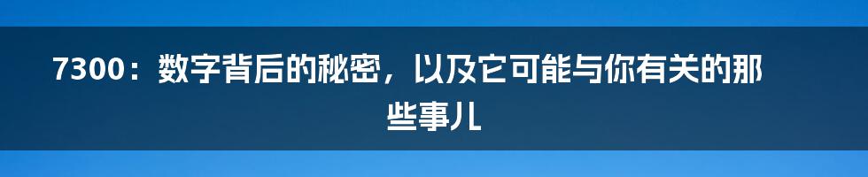 7300：数字背后的秘密，以及它可能与你有关的那些事儿