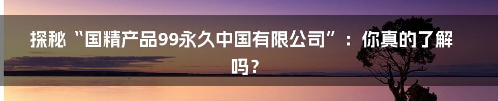 探秘“国精产品99永久中国有限公司”:你真的了解吗?