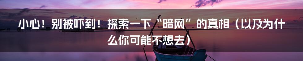小心！别被吓到！探索一下“暗网”的真相（以及为什么你可能不想去）