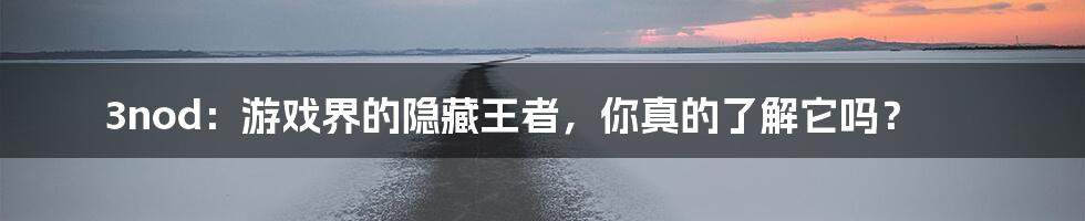 3nod:游戏界的隐藏王者,你真的了解它吗?