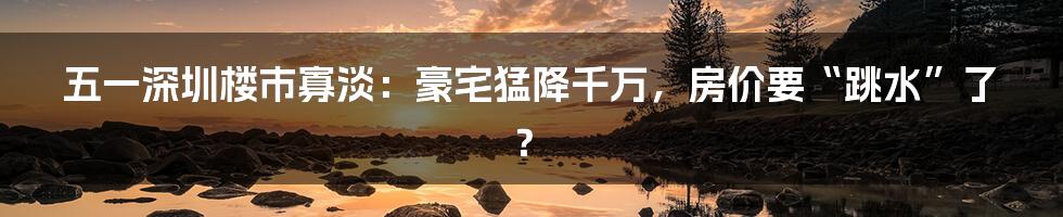 五一深圳楼市寡淡：豪宅猛降千万，房价要“跳水”了？