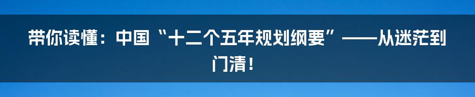 带你读懂：中国“十二个五年规划纲要”——从迷茫到门清！
