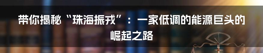 带你揭秘“珠海振戎”：一家低调的能源巨头的崛起之路
