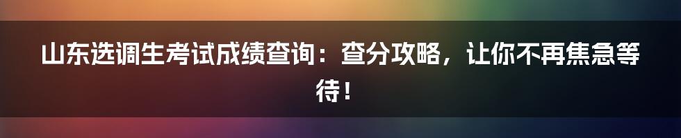 山东选调生考试成绩查询:查分攻略,让你不再焦急等待!