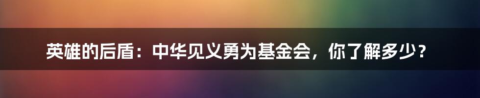 英雄的后盾：中华见义勇为基金会，你了解多少？