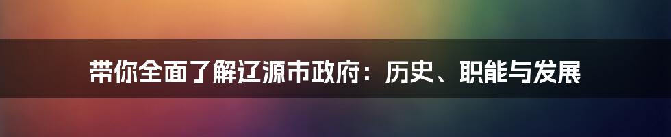 带你全面了解辽源市政府:历史、职能与发展