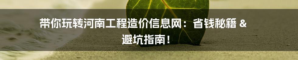 带你玩转河南工程造价信息网：省钱秘籍 & 避坑指南！