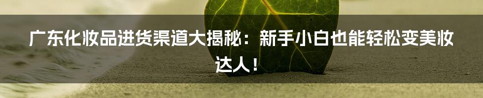 广东化妆品进货渠道大揭秘：新手小白也能轻松变美妆达人！
