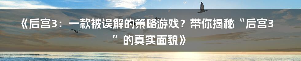 《后宫3：一款被误解的策略游戏？带你揭秘“后宫3”的真实面貌》