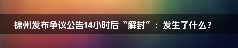 锦州发布争议公告14小时后“解封”:发生了什么?
