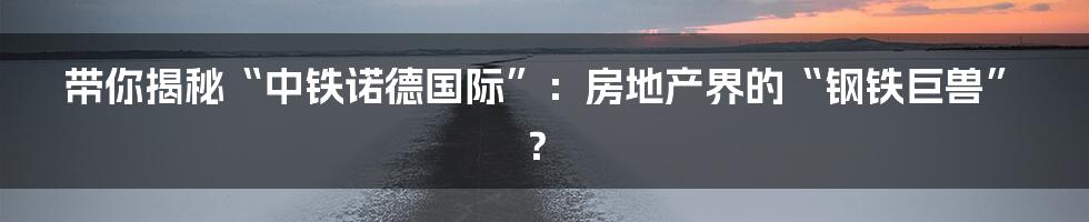 带你揭秘“中铁诺德国际”：房地产界的“钢铁巨兽”？