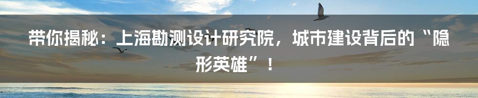 带你揭秘:上海勘测设计研究院,城市建设背后的“隐形英雄”!