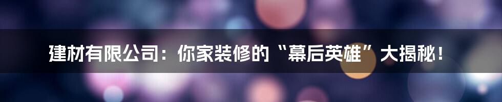 建材有限公司：你家装修的“幕后英雄”大揭秘！