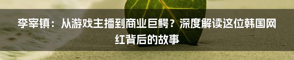 李宰镇:从游戏主播到商业巨鳄?深度解读这位韩国网红背后的故事