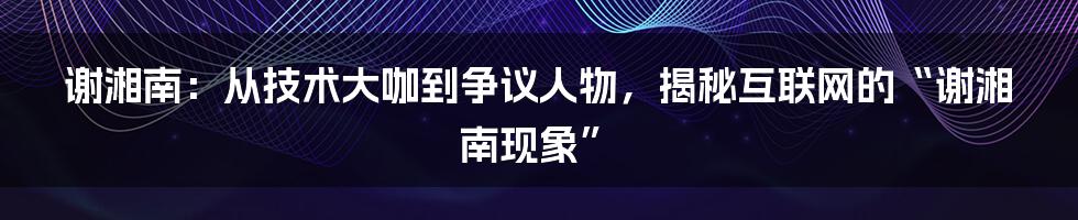 谢湘南:从技术大咖到争议人物,揭秘互联网的“谢湘南现象”