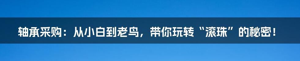 轴承采购：从小白到老鸟，带你玩转“滚珠”的秘密！