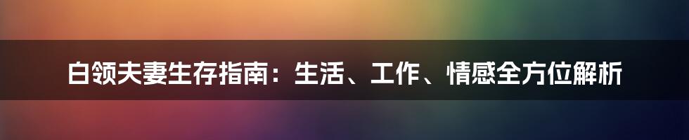 白领夫妻生存指南:生活、工作、情感全方位解析