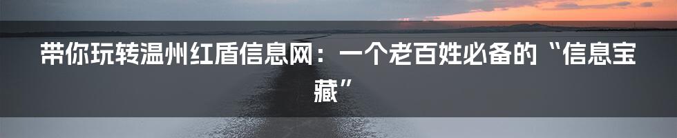 带你玩转温州红盾信息网:一个老百姓必备的“信息宝藏”