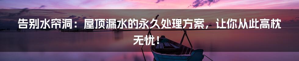 告别水帘洞：屋顶漏水的永久处理方案，让你从此高枕无忧！