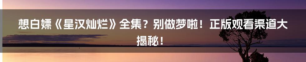 想白嫖《星汉灿烂》全集?别做梦啦!正版观看渠道大揭秘!