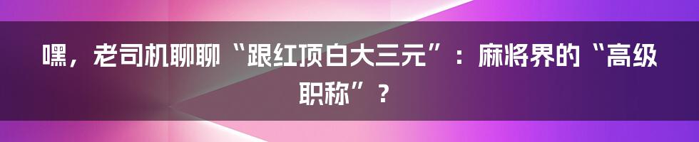 嘿,老司机聊聊“跟红顶白大三元”:麻将界的“高级职称”?