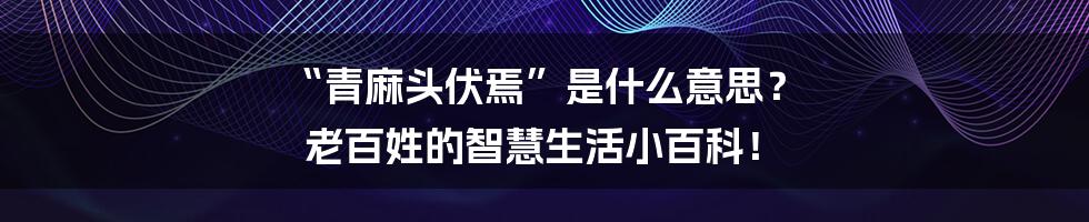 “青麻头伏焉”是什么意思？ 老百姓的智慧生活小百科！