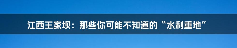 江西王家坝:那些你可能不知道的“水利重地”