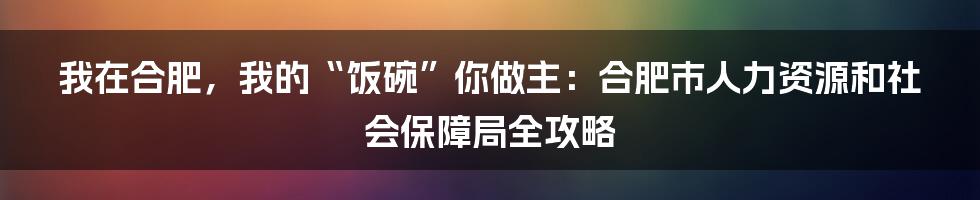 我在合肥,我的“饭碗”你做主:合肥市人力资源和社会保障局全攻略