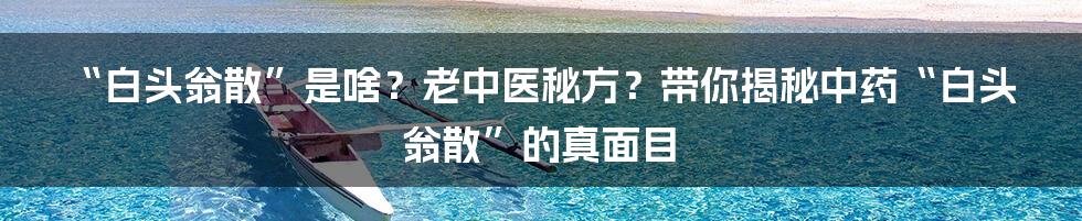 “白头翁散”是啥?老中医秘方?带你揭秘中药“白头翁散”的真面目