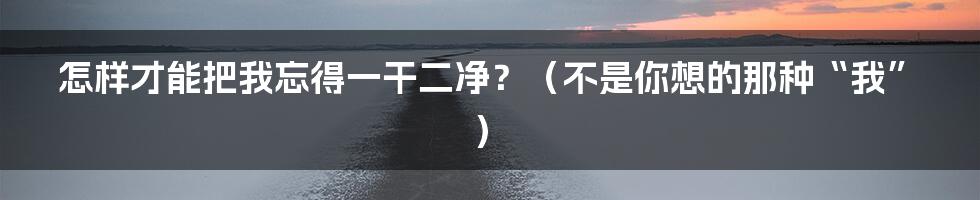 怎样才能把我忘得一干二净?(不是你想的那种“我”)