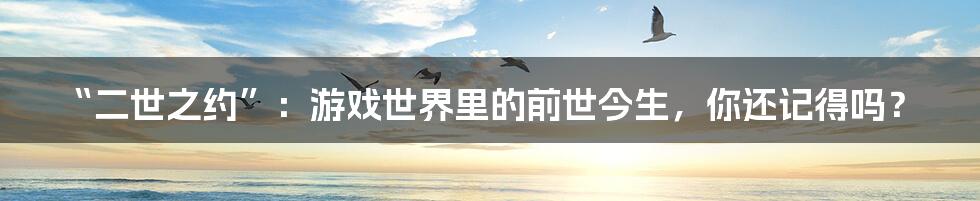 “二世之约”：游戏世界里的前世今生，你还记得吗？