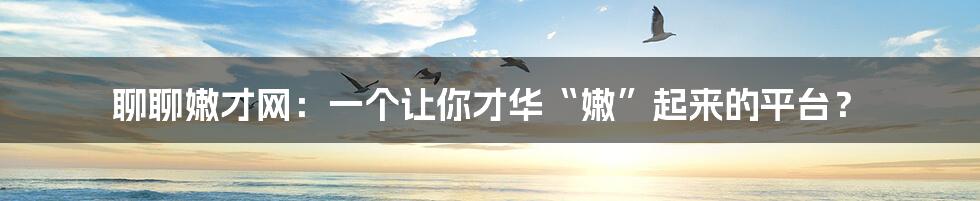 聊聊嫩才网：一个让你才华“嫩”起来的平台？