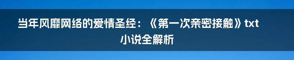 当年风靡网络的爱情圣经:《第一次亲密接触》txt小说全解析