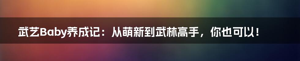 武艺Baby养成记:从萌新到武林高手,你也可以!