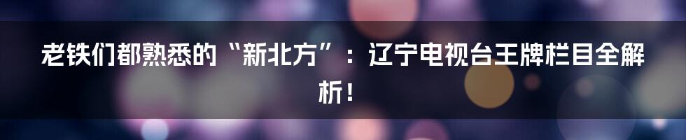 老铁们都熟悉的“新北方”:辽宁电视台王牌栏目全解析!
