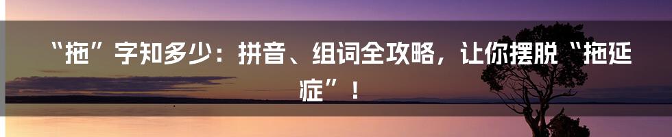 “拖”字知多少：拼音、组词全攻略，让你摆脱“拖延症”！