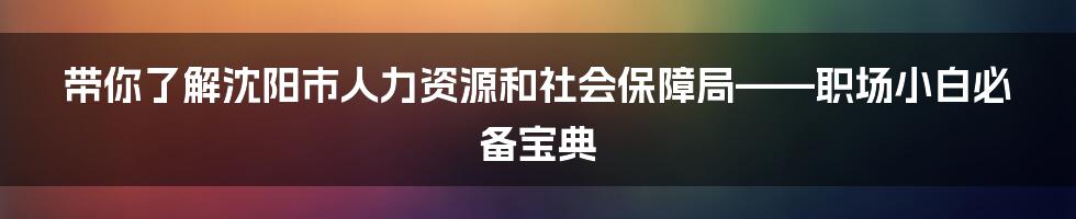 带你了解沈阳市人力资源和社会保障局——职场小白必备宝典