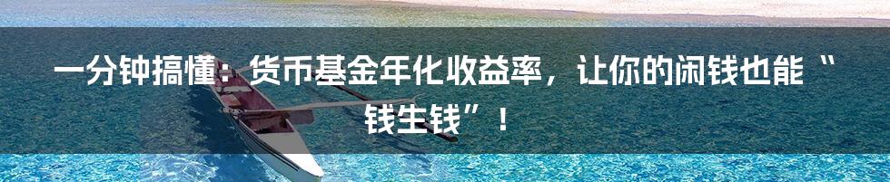 一分钟搞懂：货币基金年化收益率，让你的闲钱也能“钱生钱”！